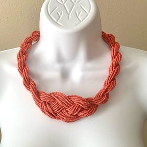 Coral Braided Bead Statement Necklace